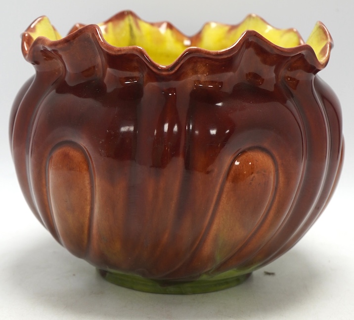 An early 20th century Bretby majolica jardiniere, 19cm. Condition - fair to good